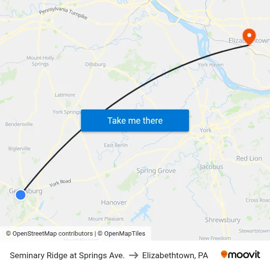 Seminary Ridge at Springs Ave. to Elizabethtown, PA map