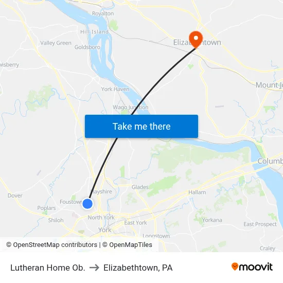 Lutheran Home Ob. to Elizabethtown, PA map