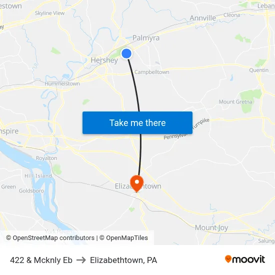 422 & Mcknly Eb to Elizabethtown, PA map