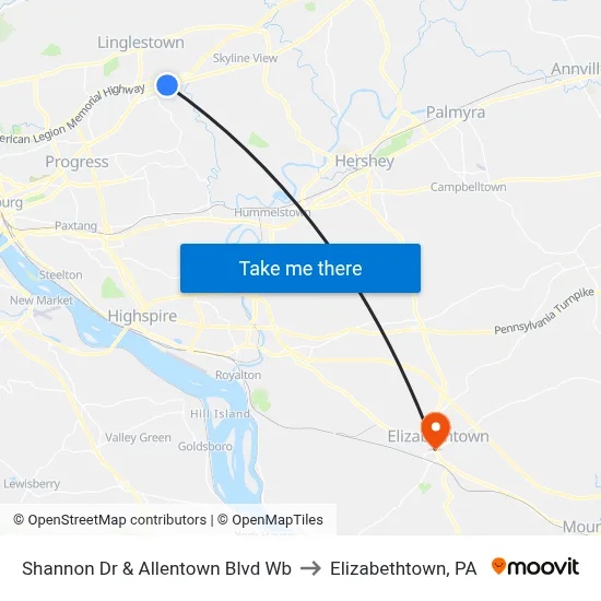 Shannon Dr & Allentown Blvd Wb to Elizabethtown, PA map