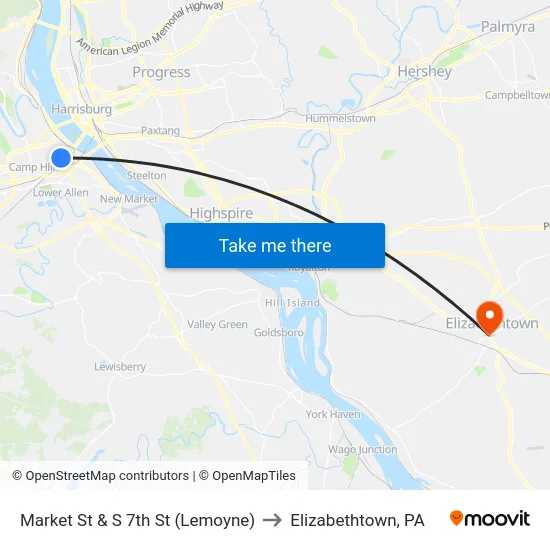 Market St & S 7th St (Lemoyne) to Elizabethtown, PA map