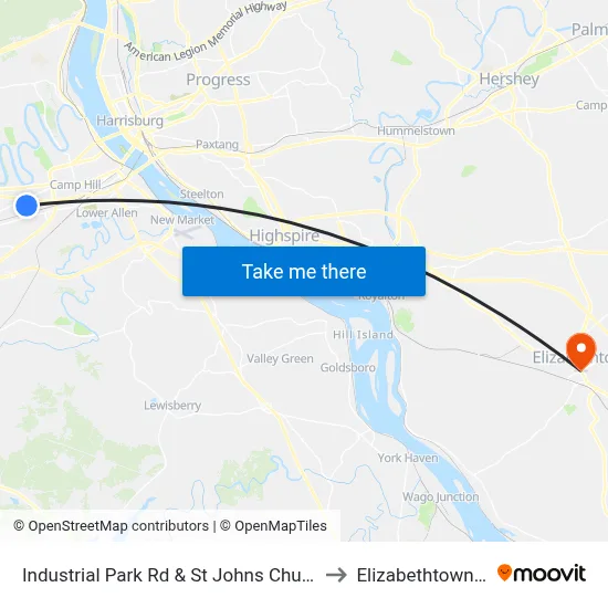 Industrial Park Rd & St Johns Church Rd to Elizabethtown, PA map