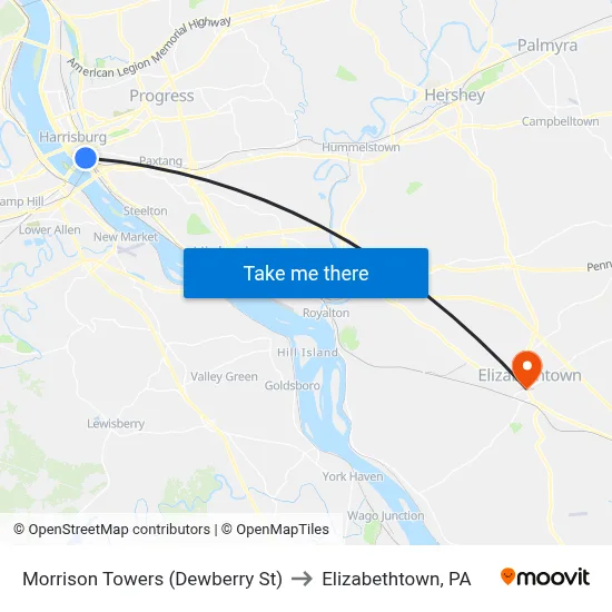 Morrison Towers (Dewberry St) to Elizabethtown, PA map