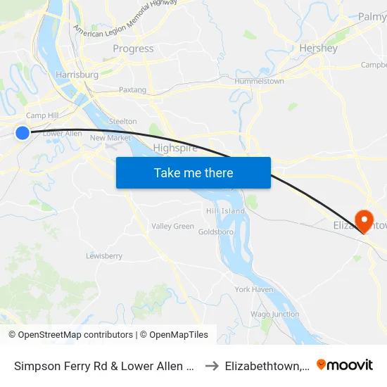Simpson Ferry Rd & Lower Allen Dr Wb to Elizabethtown, PA map