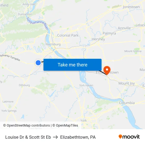 Louise Dr & Scott St Eb to Elizabethtown, PA map