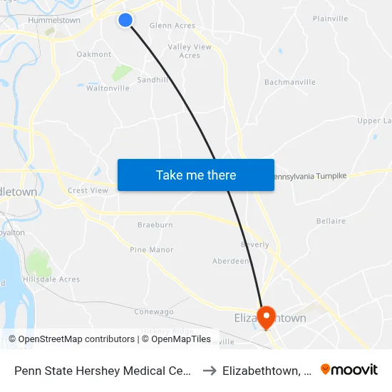 Penn State Hershey Medical Center to Elizabethtown, PA map