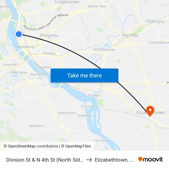 Division St & N 4th St (North Side) to Elizabethtown, PA map