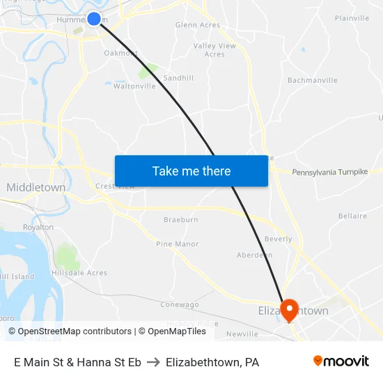 E Main St & Hanna St Eb to Elizabethtown, PA map