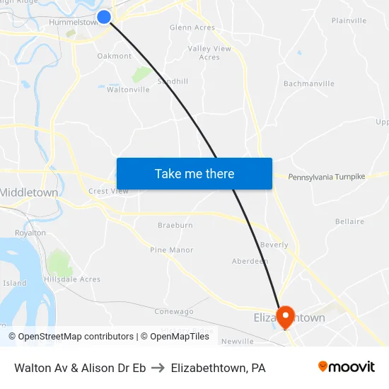 Walton Av & Alison Dr Eb to Elizabethtown, PA map