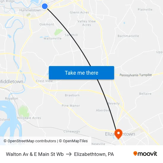 Walton Av & E Main St Wb to Elizabethtown, PA map