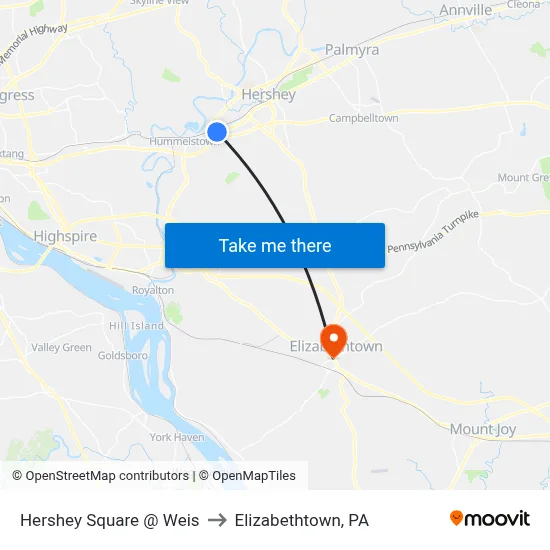 Hershey Square @ Weis to Elizabethtown, PA map