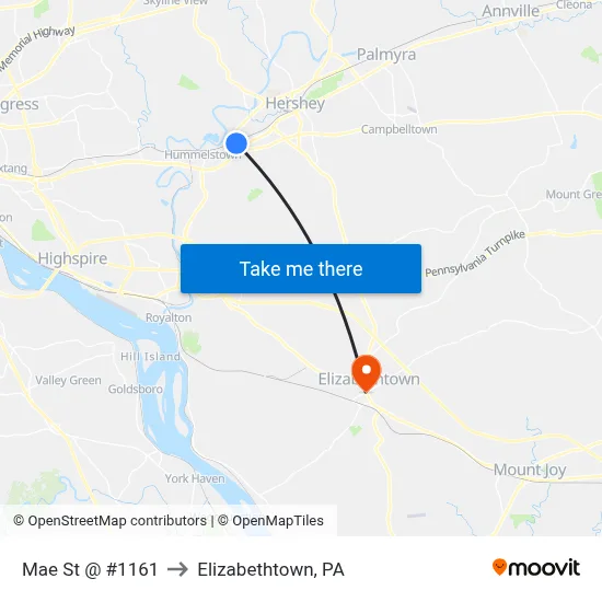 Mae St @ #1161 to Elizabethtown, PA map