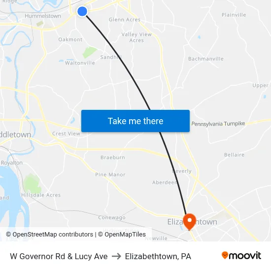 W Governor Rd & Lucy Ave to Elizabethtown, PA map