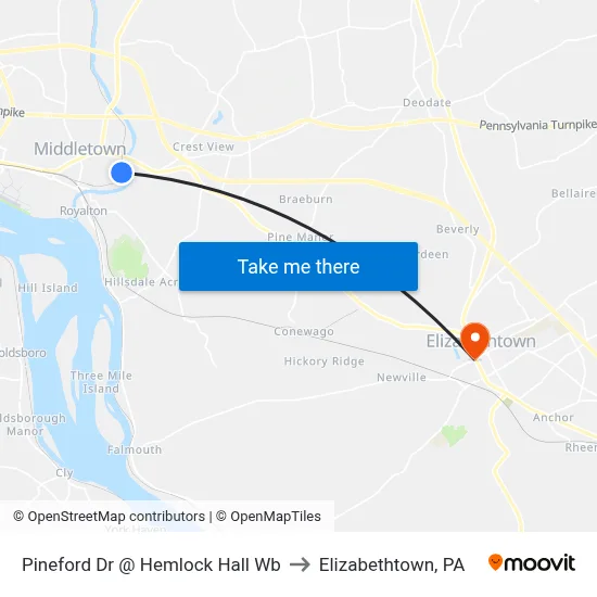 Pineford Dr @ Hemlock Hall Wb to Elizabethtown, PA map