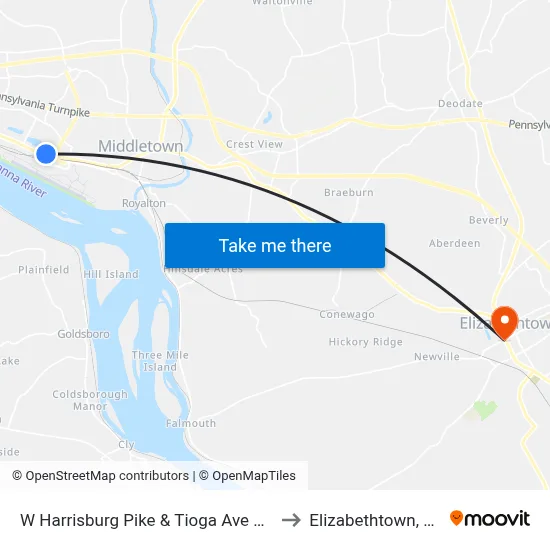 W Harrisburg Pike & Tioga Ave Wb to Elizabethtown, PA map