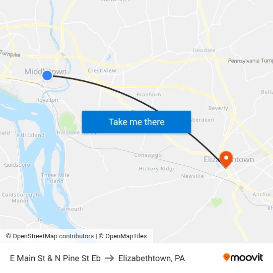 E Main St & N Pine St Eb to Elizabethtown, PA map