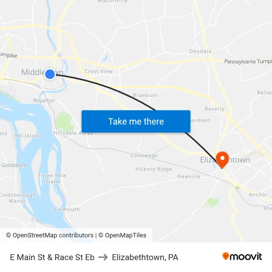 E Main St & Race St Eb to Elizabethtown, PA map