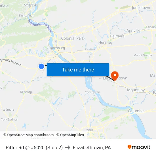 Ritter Rd @ #5020 (Stop 2) to Elizabethtown, PA map