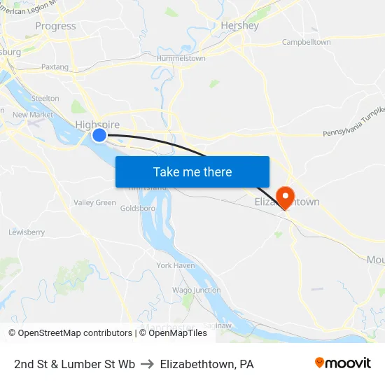 2nd St & Lumber St Wb to Elizabethtown, PA map