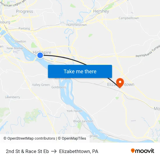 2nd St & Race St Eb to Elizabethtown, PA map