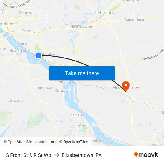 S Front St & R St Wb to Elizabethtown, PA map