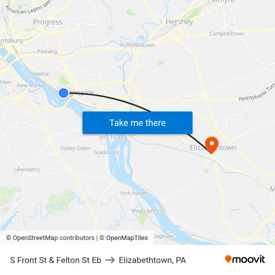 S Front St & Felton St Eb to Elizabethtown, PA map