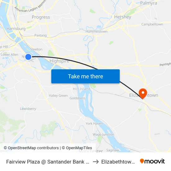 Fairview Plaza @ Santander Bank Parking to Elizabethtown, PA map