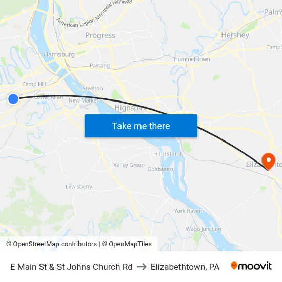 E Main St & St Johns Church Rd to Elizabethtown, PA map