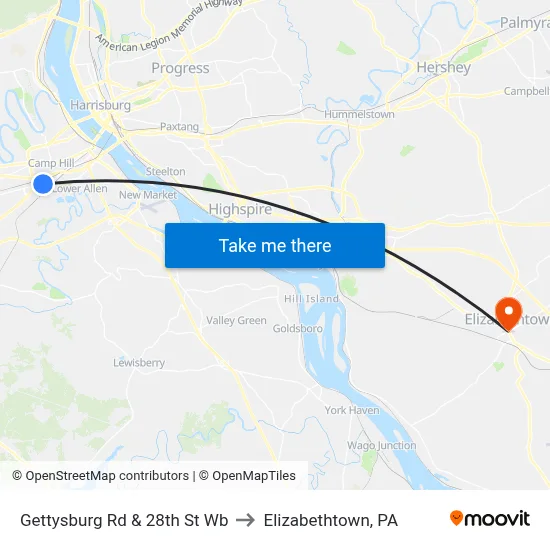 Gettysburg Rd & 28th St Wb to Elizabethtown, PA map