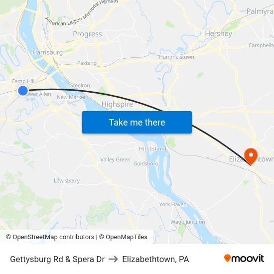 Gettysburg Rd & Spera Dr to Elizabethtown, PA map