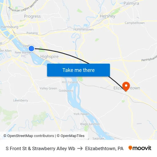 S Front St & Strawberry Alley Wb to Elizabethtown, PA map