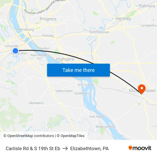 Carlisle Rd & S 19th St Eb to Elizabethtown, PA map