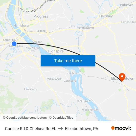 Carlisle Rd & Chelsea Rd Eb to Elizabethtown, PA map