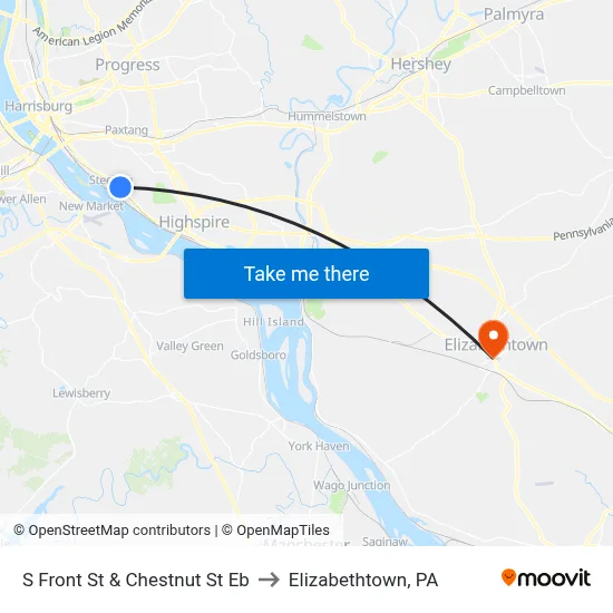 S Front St & Chestnut St Eb to Elizabethtown, PA map