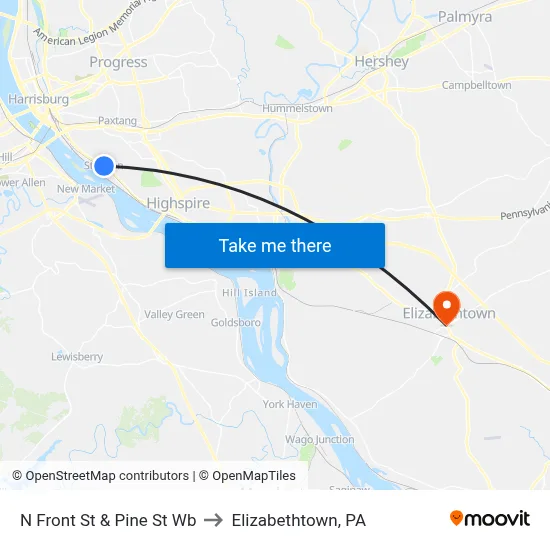 N Front St & Pine St Wb to Elizabethtown, PA map