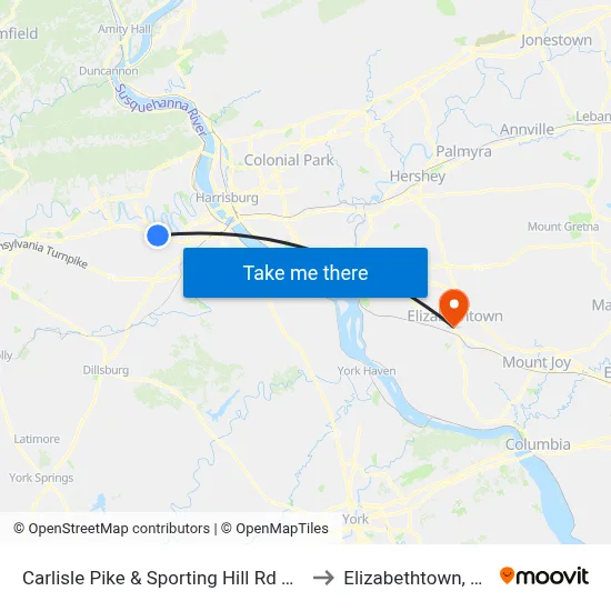 Carlisle Pike & Sporting Hill Rd Wb to Elizabethtown, PA map