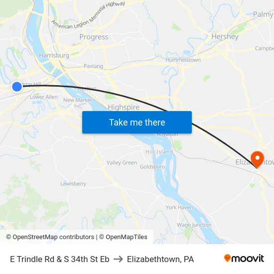 E Trindle Rd & S 34th St Eb to Elizabethtown, PA map
