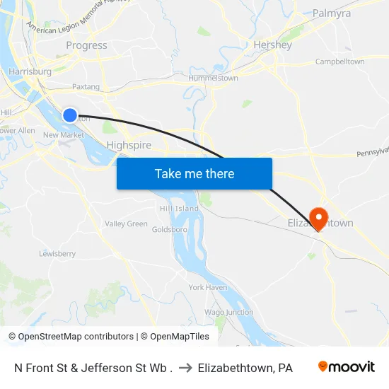 N Front St & Jefferson St Wb . to Elizabethtown, PA map
