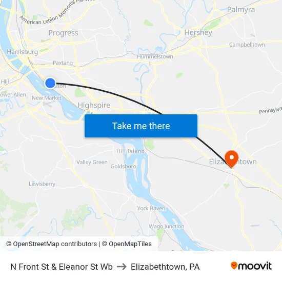 N Front St & Eleanor St Wb to Elizabethtown, PA map