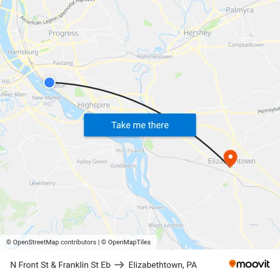 N Front St & Franklin St Eb to Elizabethtown, PA map