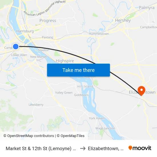 Market St & 12th St (Lemoyne) Eb to Elizabethtown, PA map