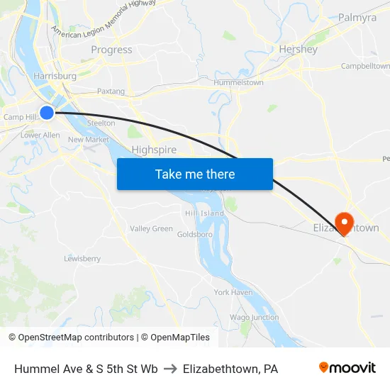 Hummel Ave & S 5th St Wb to Elizabethtown, PA map