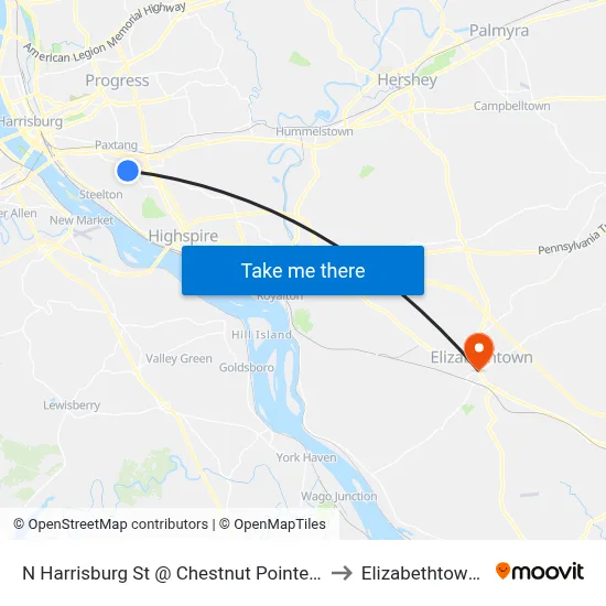 N Harrisburg St @ Chestnut Pointe Apartm to Elizabethtown, PA map