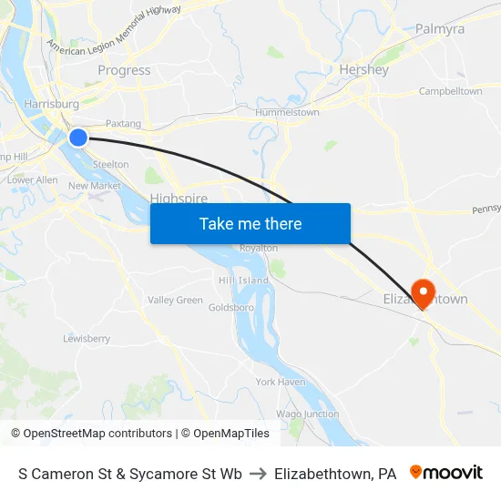 S Cameron St & Sycamore St Wb to Elizabethtown, PA map