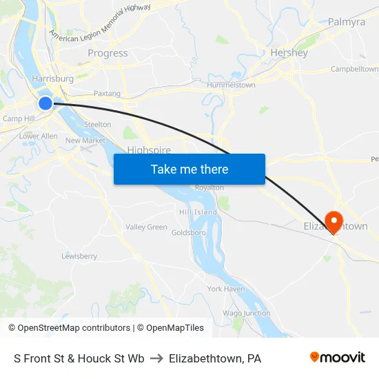 S Front St & Houck St Wb to Elizabethtown, PA map