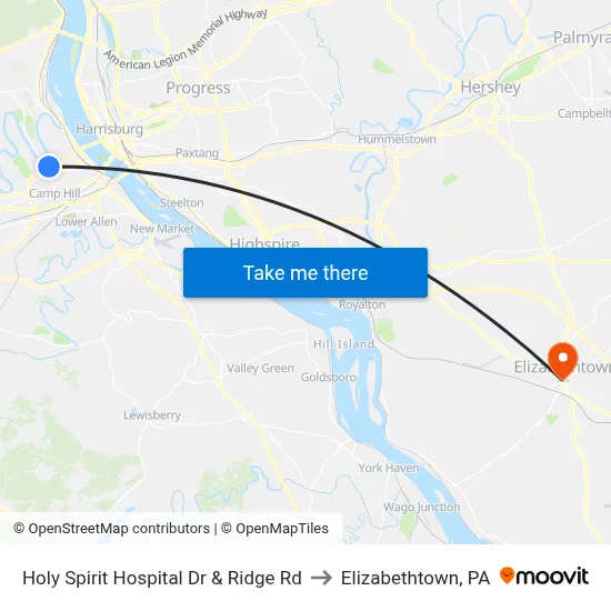 Holy Spirit Hospital Dr & Ridge Rd to Elizabethtown, PA map