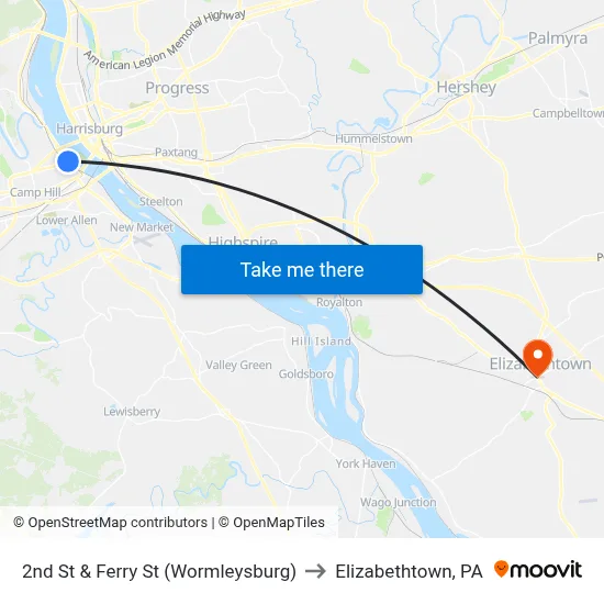 2nd St & Ferry St (Wormleysburg) to Elizabethtown, PA map