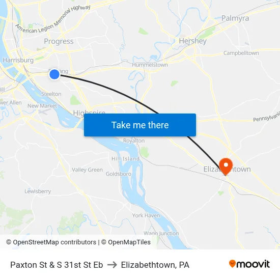 Paxton St & S 31st St Eb to Elizabethtown, PA map