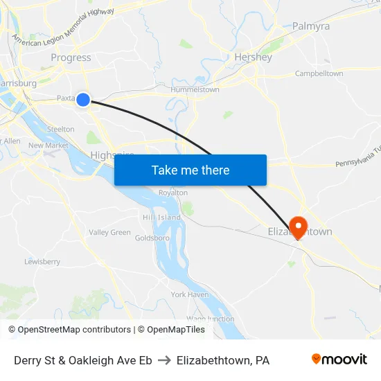 Derry St & Oakleigh Ave Eb to Elizabethtown, PA map