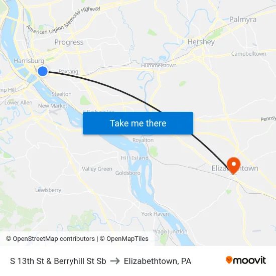 S 13th St & Berryhill St Sb to Elizabethtown, PA map